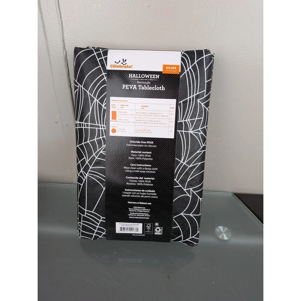 Way to Celebrate Halloween Spiderweb PEVA Tablecloth Black White 60x84 Rectangle